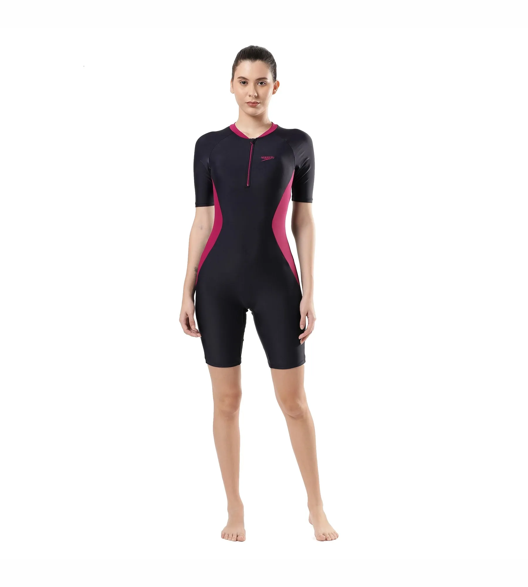 Women's Endurance Essential Panel Kneesuit Swimwear  - True Navy  &  Berry