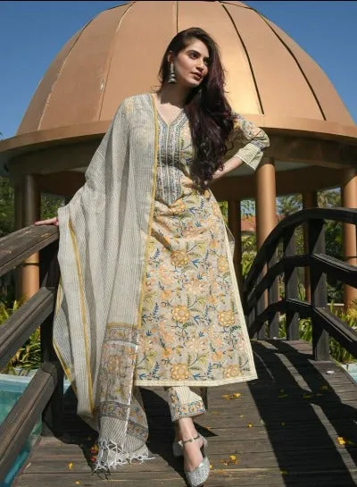 Yellow Floral Summer Wear Cotton Salwar Suit Set